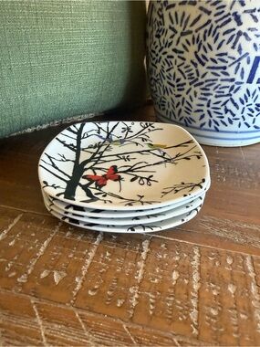 Set of 4 Roscher Ceramic Square Plates - "Nora" Pattern (Birds & Butterfly